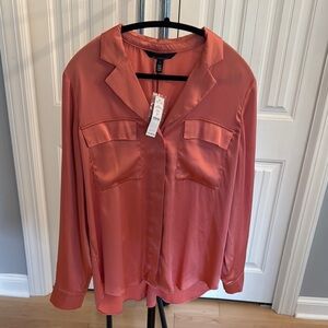 Women's Polyester Button-Up Blouse - Coral